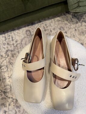 Anthropologie Cream Square-Toe Mary Jane Flats - Never worn!